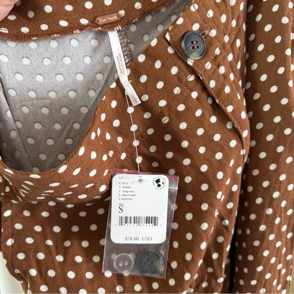 Free People Can't Take My Eyes Off Brown Polka‎ Dot Wide Leg Flare Pants 70s